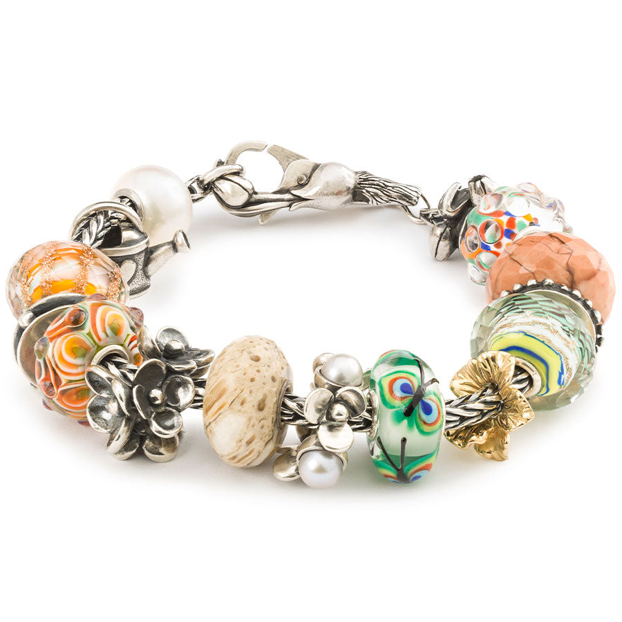 Trollbeads Foxtail bracelet with beads connectors and a lock from the nurtured connections collection